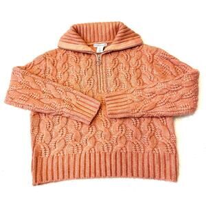 Sincerely Jules Sweater Women's Size XS Coral Chunky Soft Knit 1/4 Zip Cropped